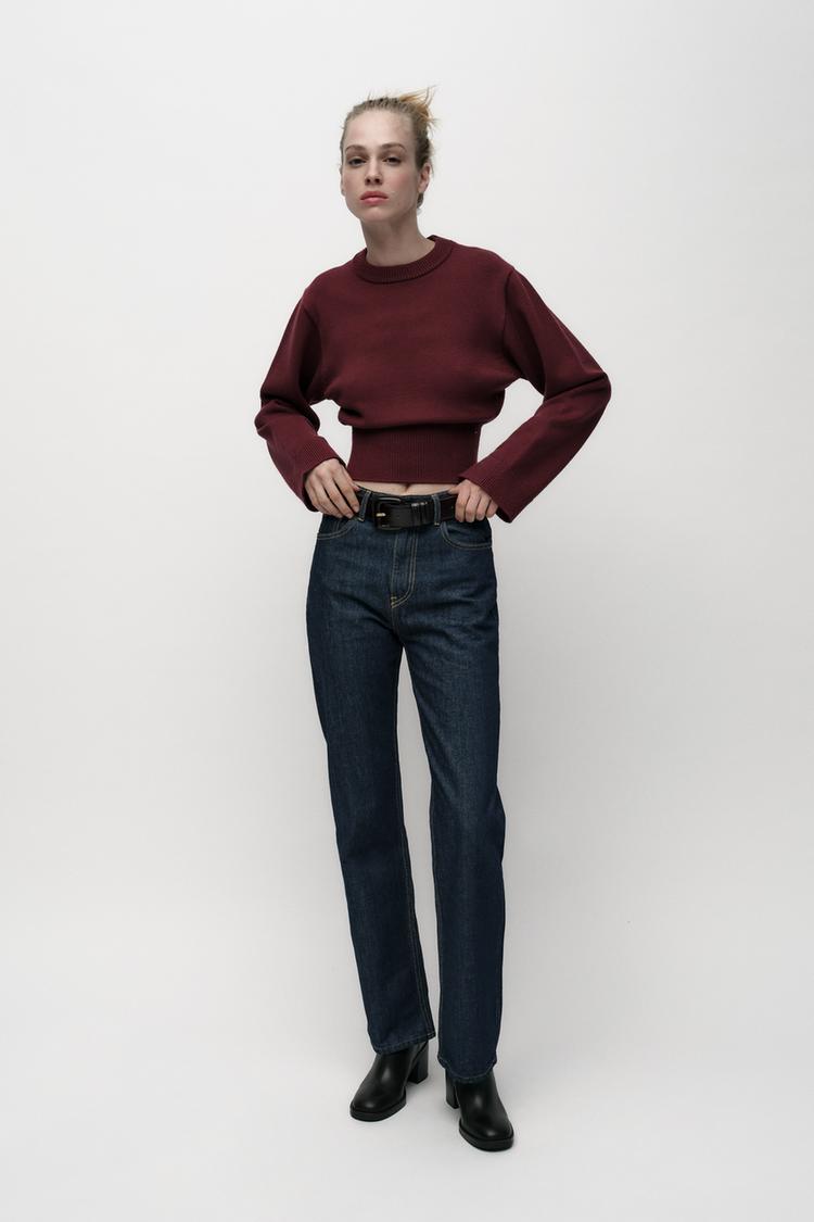 Cropped Knit Sweater with Wide Sleeves