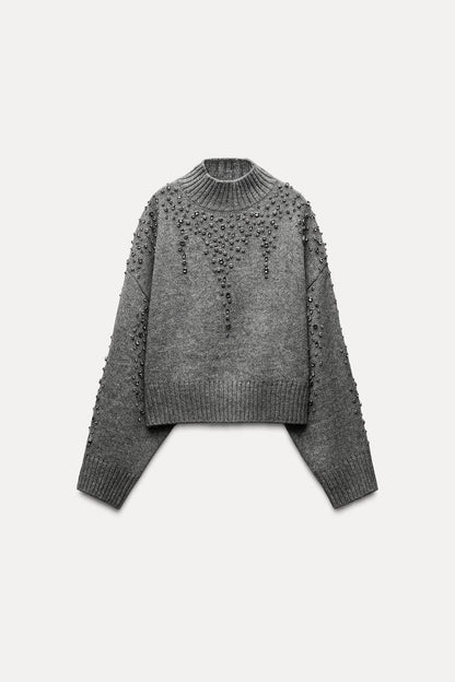 JEWEL BEADED KNIT SWEATER