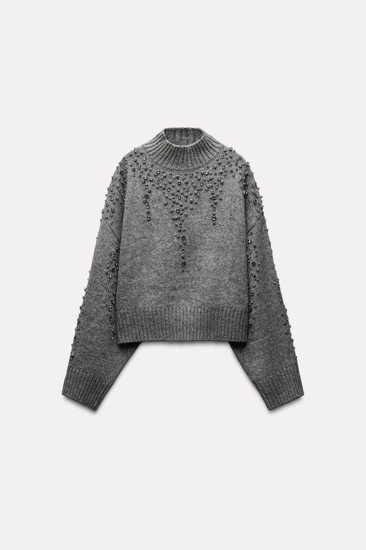 JEWEL BEADED KNIT SWEATER