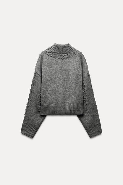 JEWEL BEADED KNIT SWEATER