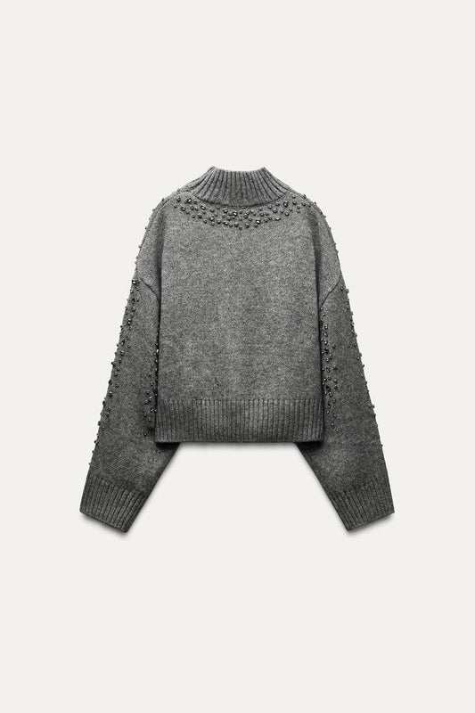 JEWEL BEADED KNIT SWEATER